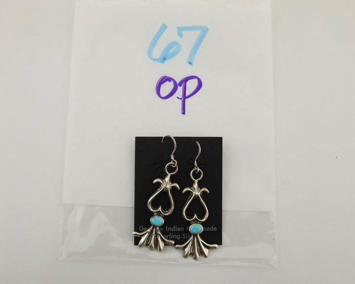 Navajo Dangle Earrings 925 Silver Blue Turquoise Native American Artist C.80's