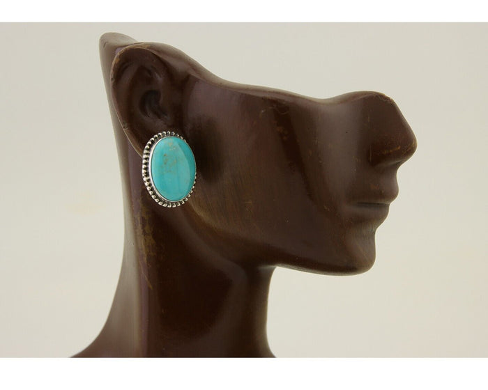 Navajo Dangle Earrings 925 Silver Blue Turquoise Signed Melissa Yazzie C.80's
