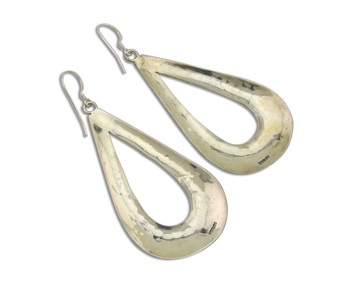 Navajo Dangle Earrings 925 Silver Hand Stamped Native American Artist C.80's
