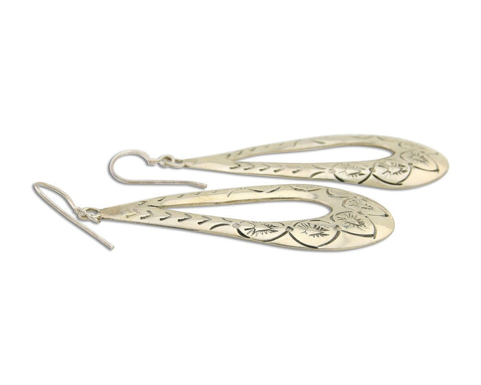 Navajo Dangle Earrings 925 Silver Hand Stamped Native American Artist C.80's