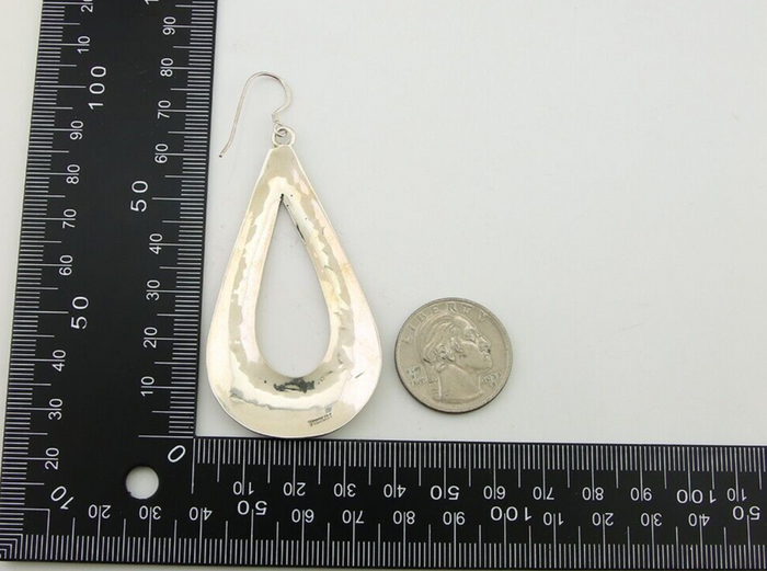 Navajo Dangle Earrings 925 Silver Hand Stamped Native American Artist C.80's