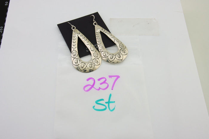 Navajo Dangle Earrings 925 Silver Hand Stamped Native American Artist C.80's