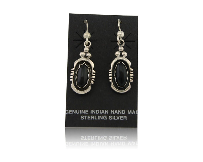 Navajo Dangle Earrings 925 Silver Natural Black Onyx Native American C.80's