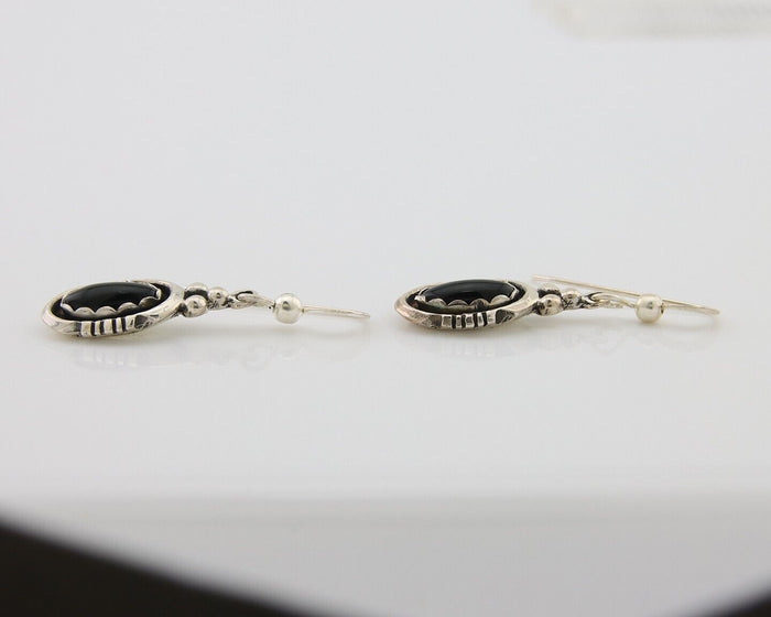 Navajo Dangle Earrings 925 Silver Natural Black Onyx Native American C.80's