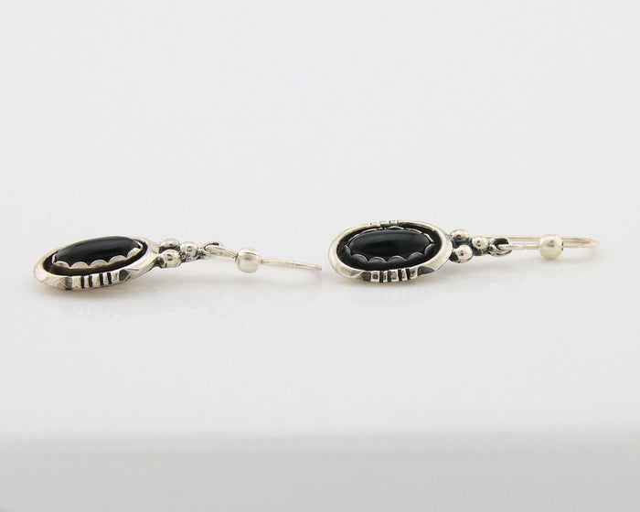 Navajo Dangle Earrings 925 Silver Natural Black Onyx Native American C.80's