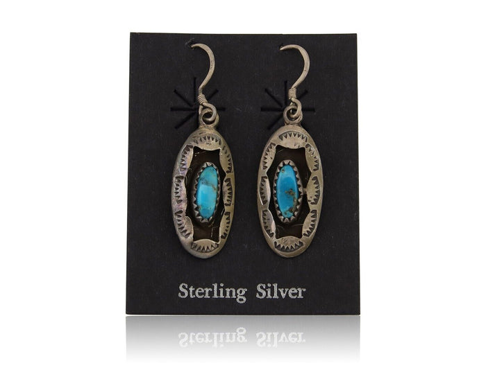 Navajo Dangle Earrings 925 Silver Natural Blue Turquoise Artist IJC C.80's
