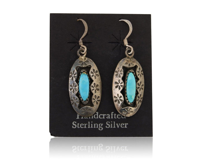 Navajo Dangle Earrings 925 Silver Natural Blue Turquoise Artist IJC C.80's