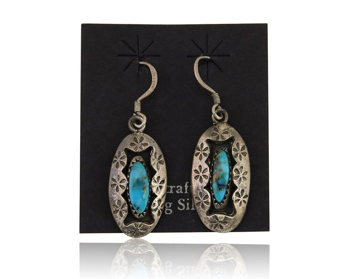 Navajo Dangle Earrings 925 Silver Natural Blue Turquoise Artist IJC C.80's
