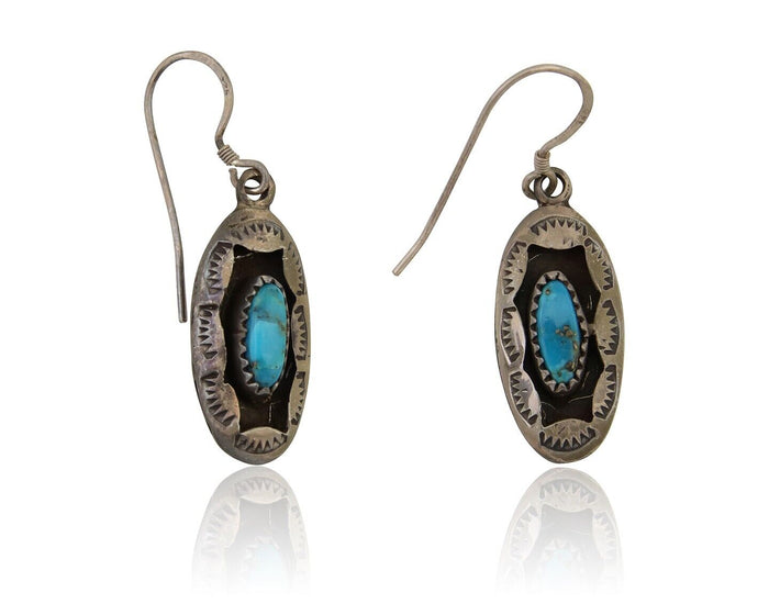Navajo Dangle Earrings 925 Silver Natural Blue Turquoise Artist IJC C.80's