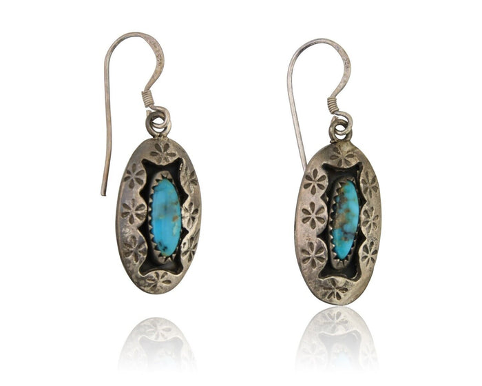 Navajo Dangle Earrings 925 Silver Natural Blue Turquoise Artist IJC C.80's