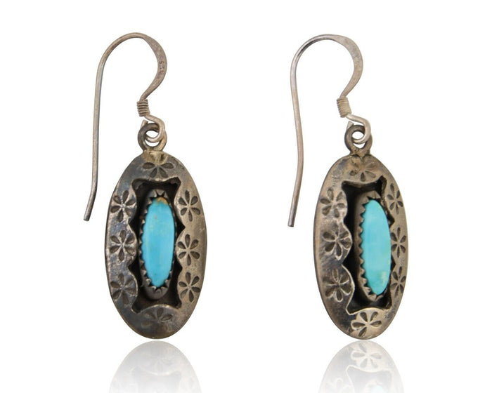 Navajo Dangle Earrings 925 Silver Natural Blue Turquoise Artist IJC C.80's