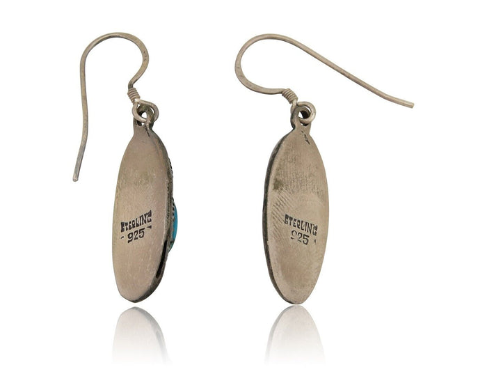 Navajo Dangle Earrings 925 Silver Natural Blue Turquoise Artist IJC C.80's