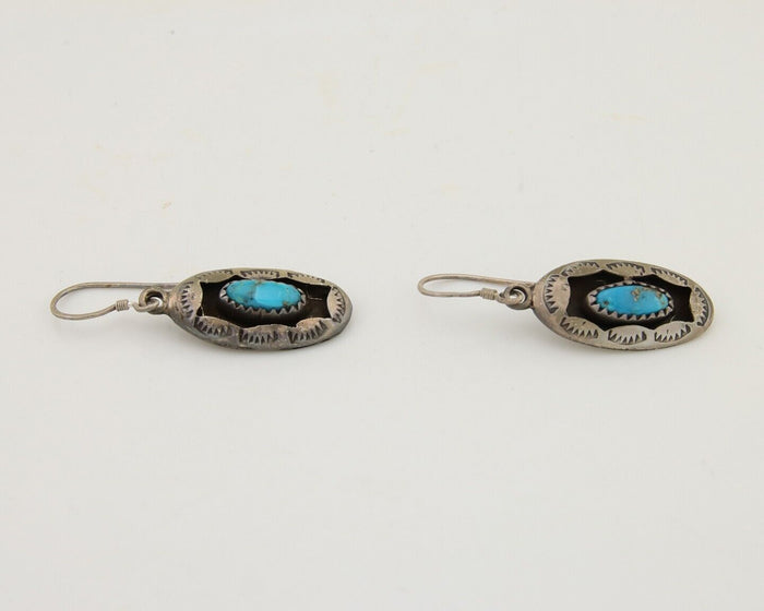 Navajo Dangle Earrings 925 Silver Natural Blue Turquoise Artist IJC C.80's