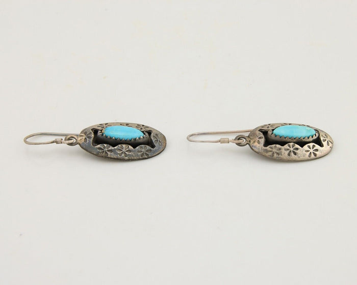 Navajo Dangle Earrings 925 Silver Natural Blue Turquoise Artist IJC C.80's