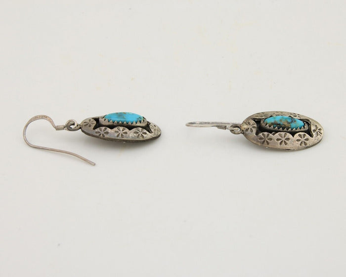 Navajo Dangle Earrings 925 Silver Natural Blue Turquoise Artist IJC C.80's