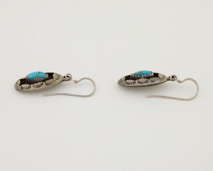 Navajo Dangle Earrings 925 Silver Natural Blue Turquoise Artist IJC C.80's