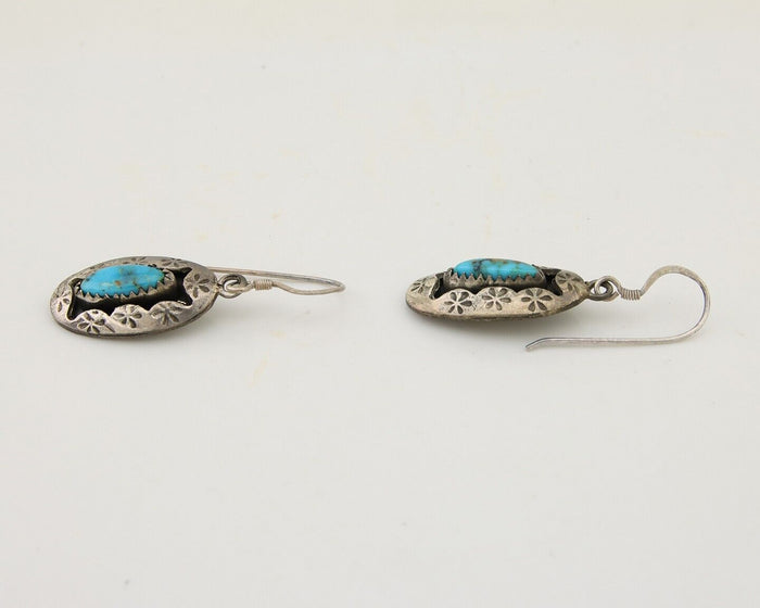 Navajo Dangle Earrings 925 Silver Natural Blue Turquoise Artist IJC C.80's