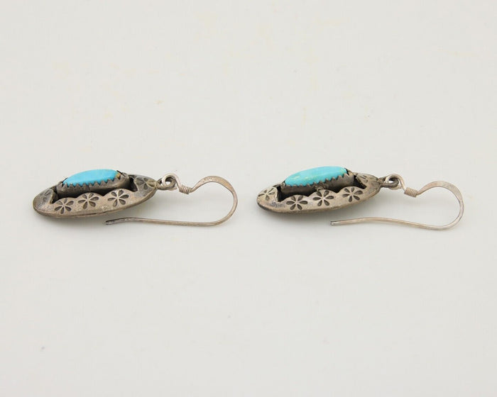 Navajo Dangle Earrings 925 Silver Natural Blue Turquoise Artist IJC C.80's