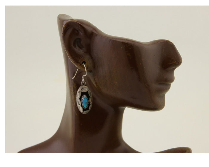 Navajo Dangle Earrings 925 Silver Natural Blue Turquoise Artist IJC C.80's