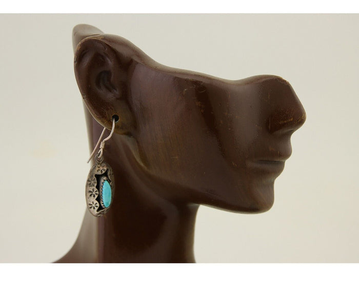 Navajo Dangle Earrings 925 Silver Natural Blue Turquoise Artist IJC C.80's