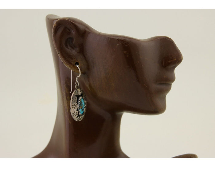 Navajo Dangle Earrings 925 Silver Natural Blue Turquoise Artist IJC C.80's