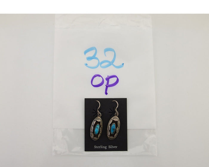 Navajo Dangle Earrings 925 Silver Natural Blue Turquoise Artist IJC C.80's