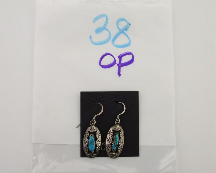 Navajo Dangle Earrings 925 Silver Natural Blue Turquoise Artist IJC C.80's