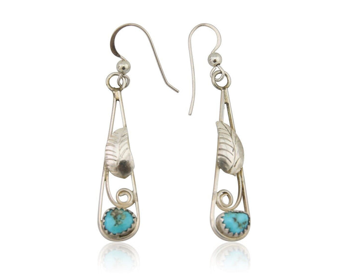 Navajo Dangle Earrings 925 Silver Natural Blue Turquoise Artist Signed JB C.80's