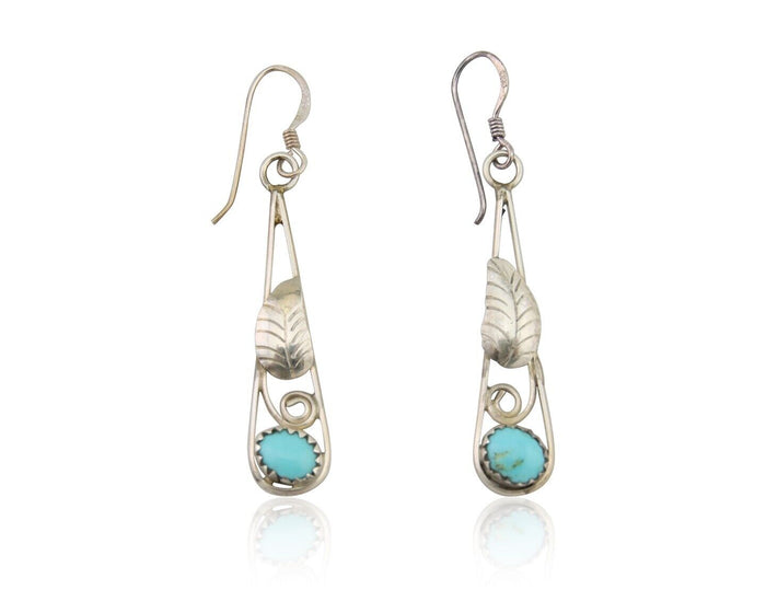 Navajo Dangle Earrings 925 Silver Natural Blue Turquoise Artist Signed JB C.80's