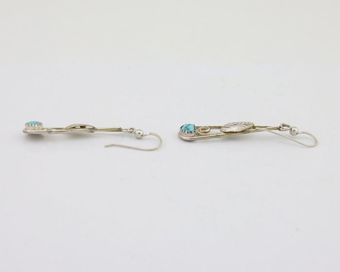 Navajo Dangle Earrings 925 Silver Natural Blue Turquoise Artist Signed JB C.80's