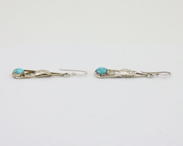 Navajo Dangle Earrings 925 Silver Natural Blue Turquoise Artist Signed JB C.80's
