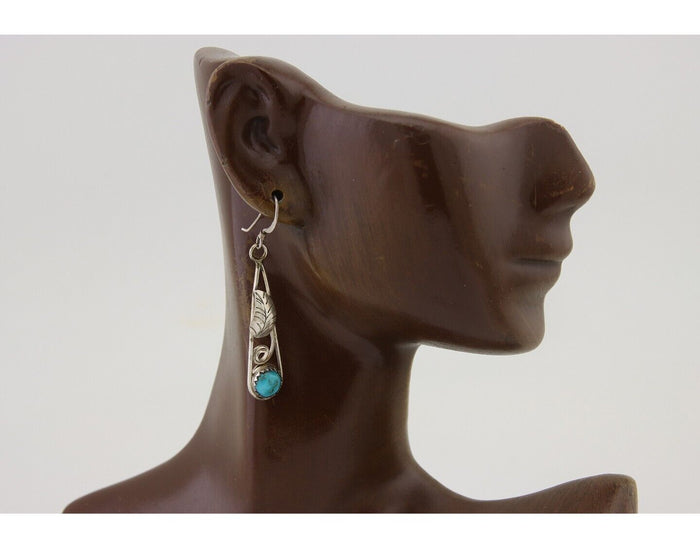 Navajo Dangle Earrings 925 Silver Natural Blue Turquoise Artist Signed JB C.80's