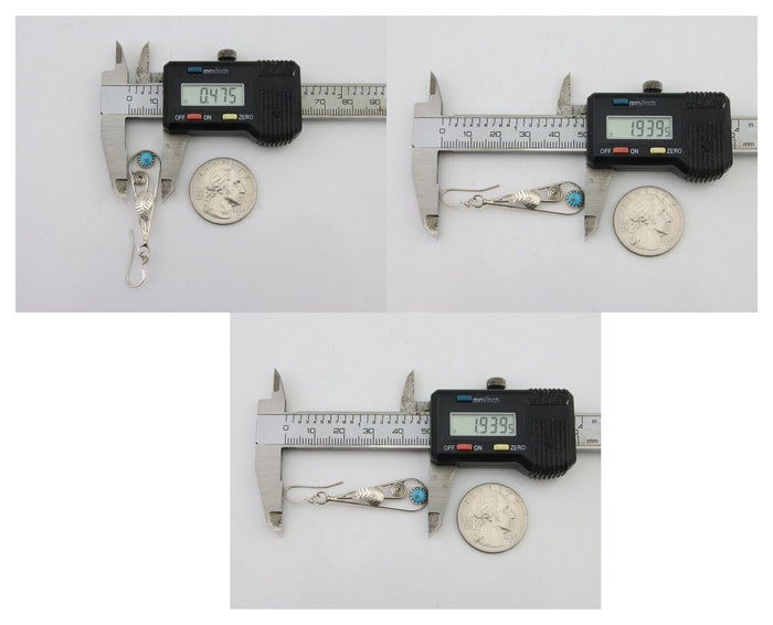 Navajo Dangle Earrings 925 Silver Natural Blue Turquoise Artist Signed JB C.80's