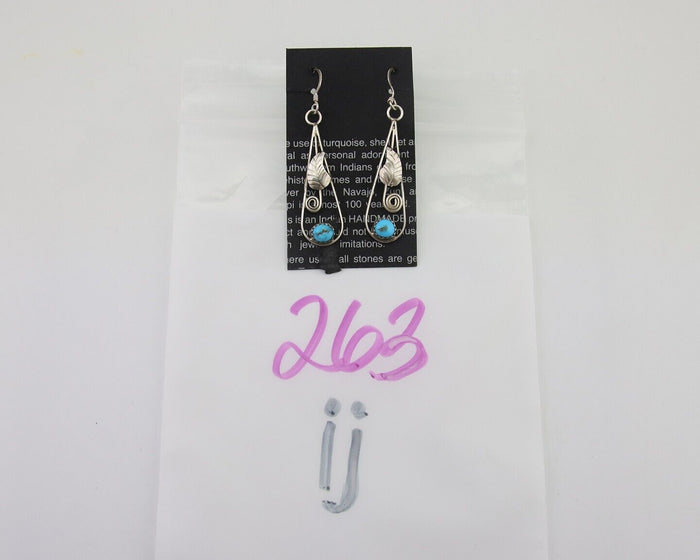 Navajo Dangle Earrings 925 Silver Natural Blue Turquoise Artist Signed JB C.80's