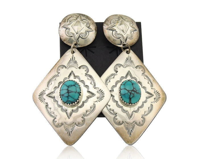 Navajo Dangle Earrings 925 Silver Natural Blue Turquoise Artist Signed LS C.80's