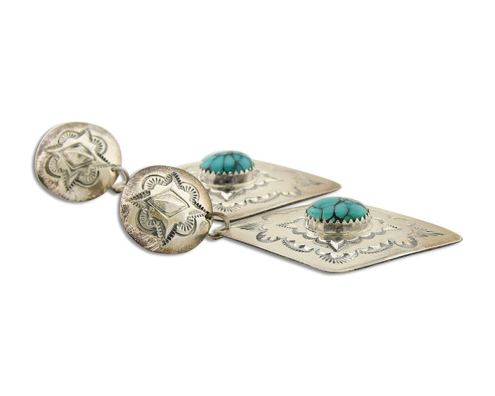 Navajo Dangle Earrings 925 Silver Natural Blue Turquoise Artist Signed LS C.80's