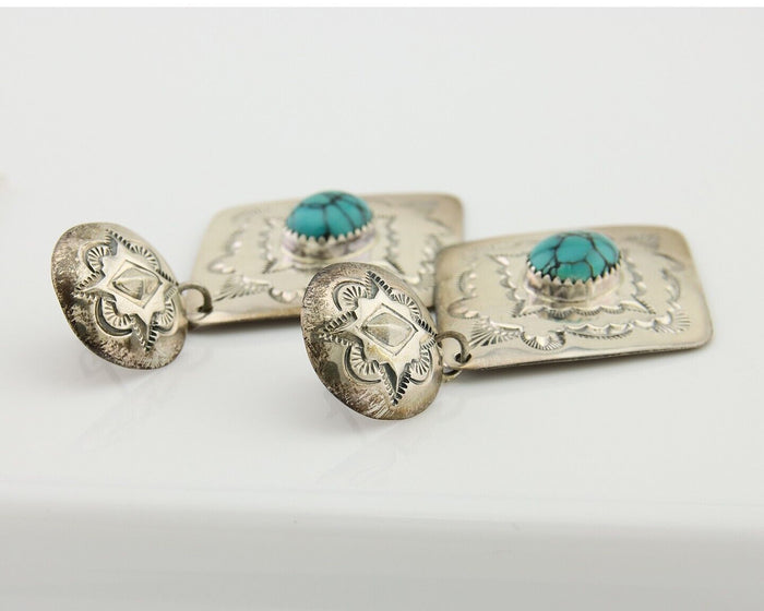 Navajo Dangle Earrings 925 Silver Natural Blue Turquoise Artist Signed LS C.80's