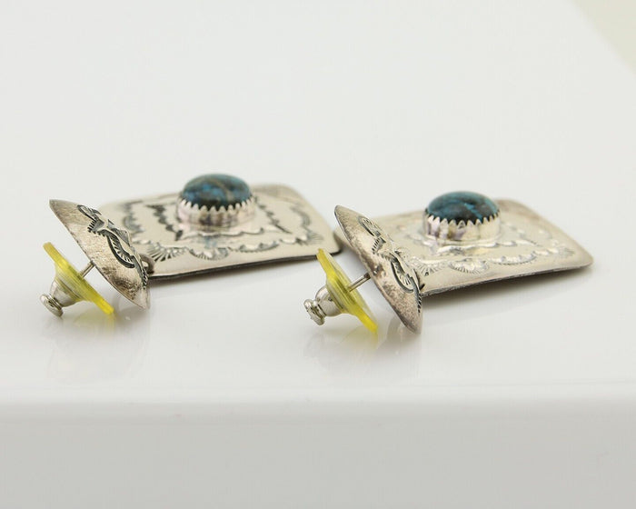 Navajo Dangle Earrings 925 Silver Natural Blue Turquoise Artist Signed LS C.80's