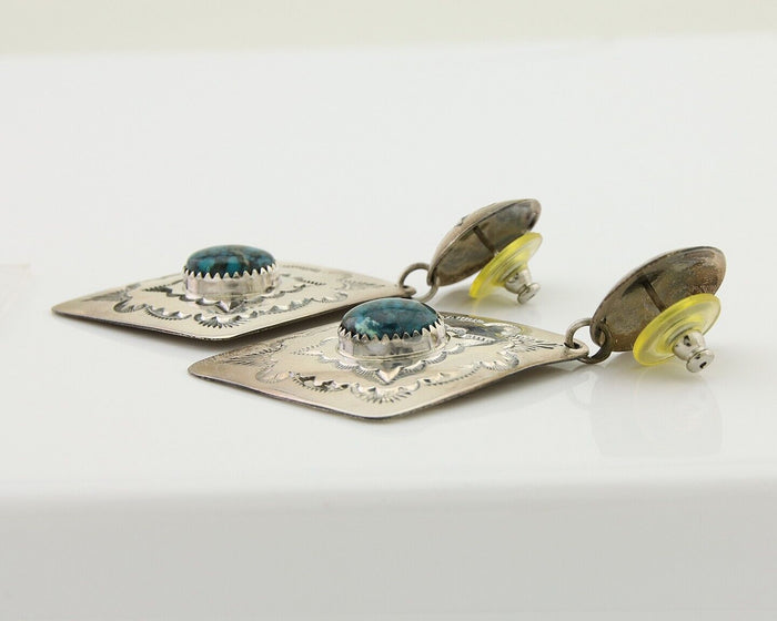 Navajo Dangle Earrings 925 Silver Natural Blue Turquoise Artist Signed LS C.80's