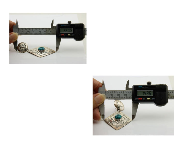 Navajo Dangle Earrings 925 Silver Natural Blue Turquoise Artist Signed LS C.80's