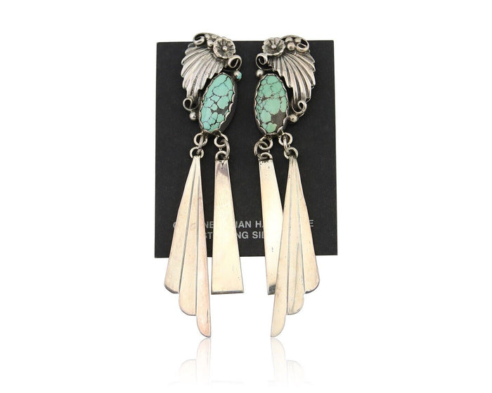 Navajo Dangle Earrings 925 Silver Natural Blue Turquoise Artist Signed M.S. C80s