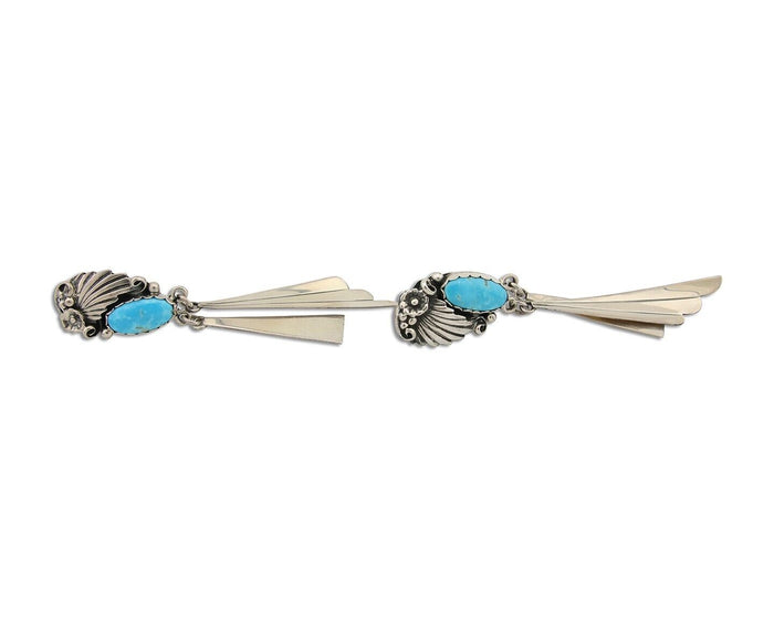 Navajo Dangle Earrings 925 Silver Natural Blue Turquoise Artist Signed M.S. C80s