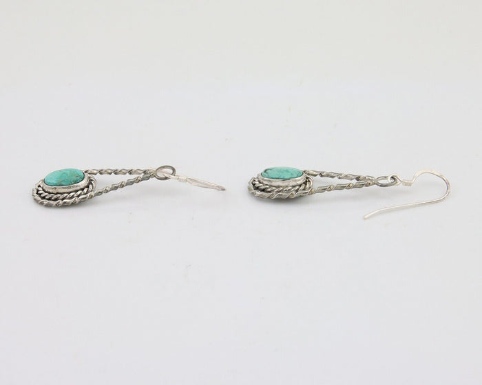 Navajo Dangle Earrings 925 Silver Natural Blue Turquoise Artist Signed M.S. C80s
