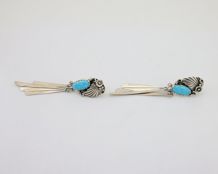 Navajo Dangle Earrings 925 Silver Natural Blue Turquoise Artist Signed M.S. C80s