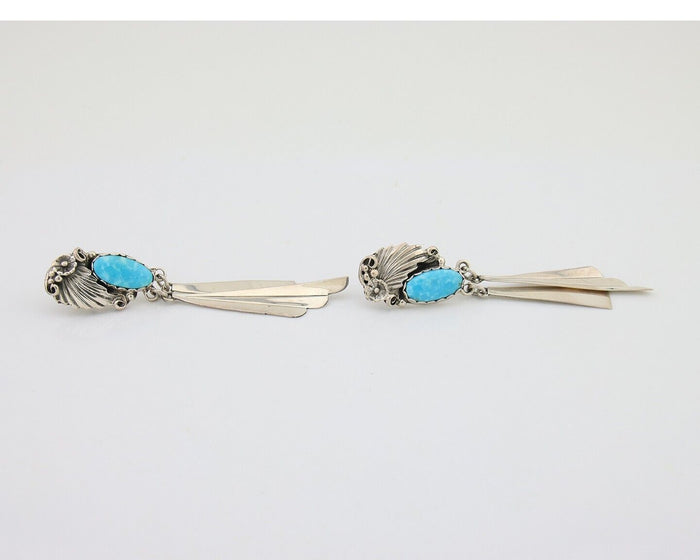 Navajo Dangle Earrings 925 Silver Natural Blue Turquoise Artist Signed M.S. C80s