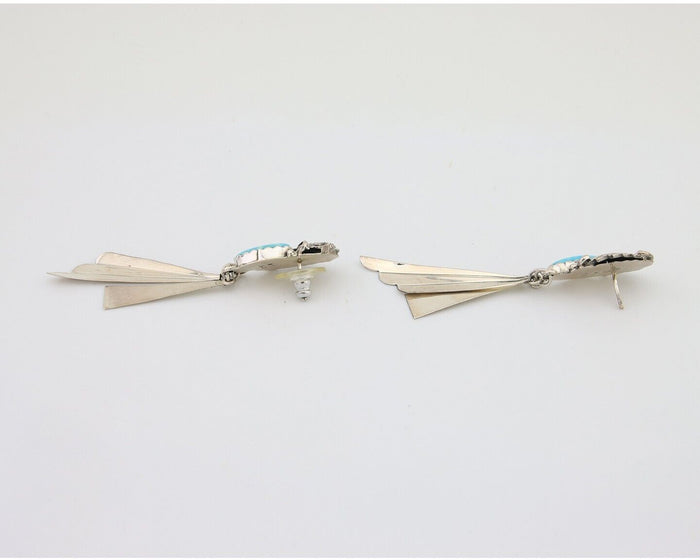 Navajo Dangle Earrings 925 Silver Natural Blue Turquoise Artist Signed M.S. C80s