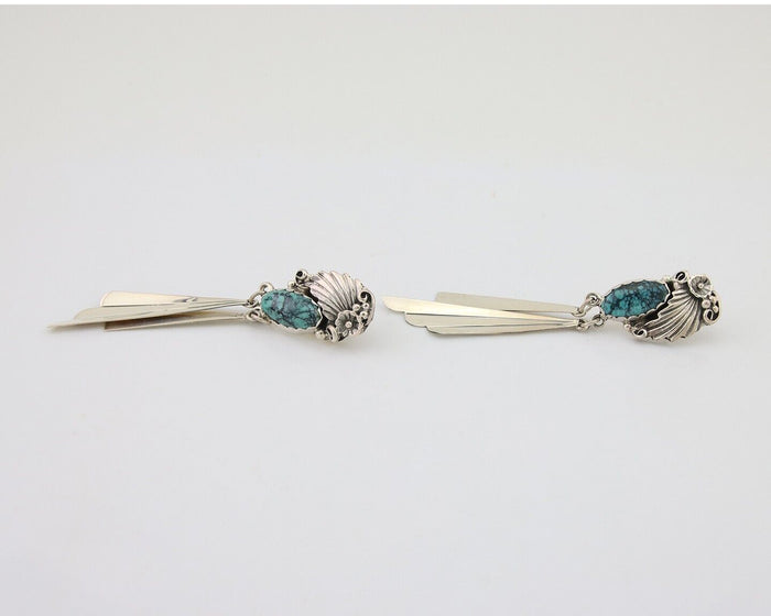 Navajo Dangle Earrings 925 Silver Natural Blue Turquoise Artist Signed M.S. C80s