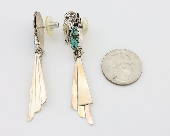 Navajo Dangle Earrings 925 Silver Natural Blue Turquoise Artist Signed M.S. C80s