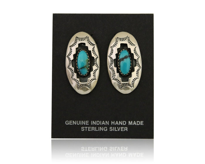 Navajo Dangle Earrings 925 Silver Natural Blue Turquoise Artist Signed P C.80's