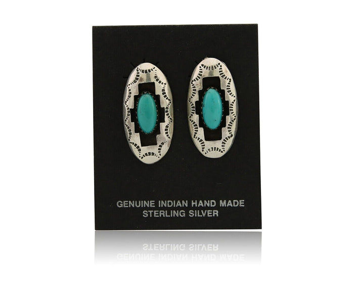 Navajo Dangle Earrings 925 Silver Natural Blue Turquoise Artist Signed P C.80's